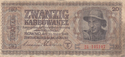 UKRAINE P.53 - 20 Karbowanez 1942 Fine