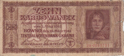 UKRAINE P.52 - 10 Karbowanez 1942 VG