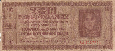 UKRAINE P.52 - 10 Karbowanez 1942 VG