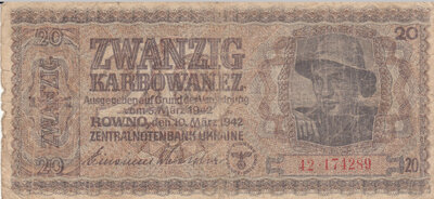 UKRAINE P.53 - 20 Karbowanez 1942 Fine