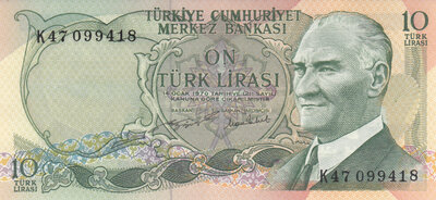 TURKEY P.186 - 10 Lira L.1970 (1975) UNC