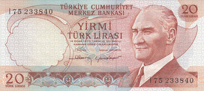 TURKEY P.187b - 20 Lira L.1970 (1974) UNC