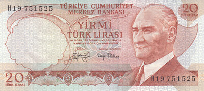 TURKEY P.187a - 20 Lira L.1970 (1974) UNC