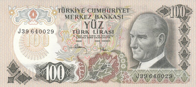 TURKEY P.189c - 100 Lira L.1970 (1983) UNC