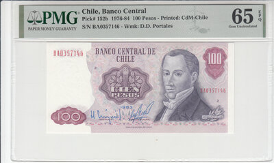 CHILE P.152b - 100 Pesos 1983 PMG 65 EPQ