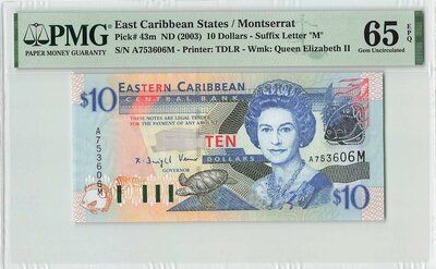EAST CARIBBEAN STATES P.43m - 10 Dollars 2003 Montserrat PMG 65 EPQ