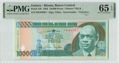 GUINEA-BISSAU P. 15b - 10000 Pesos 1993 PMG 65 EPQ