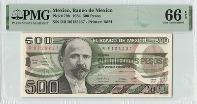 MEXICO P.79b - 500 Pesos 1984 PMG 66 EPQ