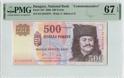HUNGARY P.194 - 500 Forint 2006 Commemorative PMG 67 EPQ
