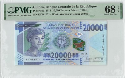 GUINEA P.50a - 20000 Francs 2015 PMG 68 EPQ TOP POP