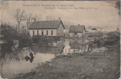 ZEELAND - Watervloed in Zeeland op 12 Maart 1906. Woonhuis 1e Boerderij in den Eng. Polder na den vloed