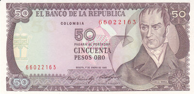 COLOMBIA P.425a - 50 Pesos Oro 1985 UNC
