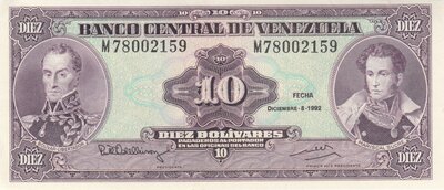 VENEZUELA P.61c - 10 Bolivares 1992 UNC