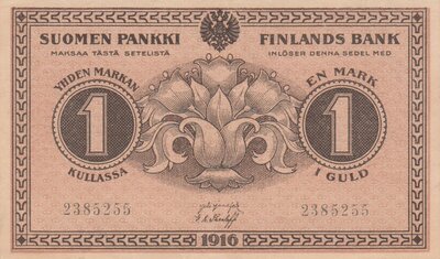 FINLAND P.19 - 1 Markka 1916 AU
