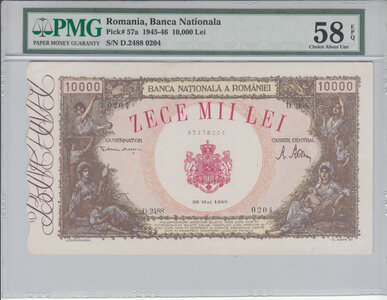 ROMANIA P.57a - 10.000 Lei 1946  PMG 58 EPQ