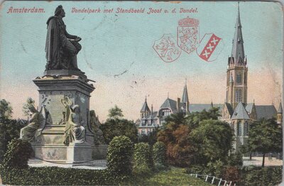 AMSTERDAM - Vondelpark met Standbeeld Joost v. d. Vondel