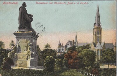AMSTERDAM - Vondelpark met Standbeeld Joost v. d. Vondel