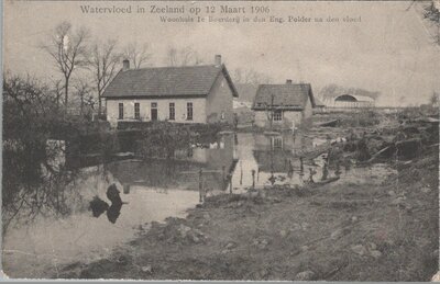 ZEELAND - Watervloed in Zeeland op 12 Maart 1906. Woonhuis 1e Boerderij in den Eng. Polder na den Vloed