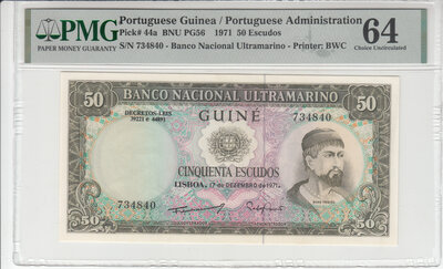 Portuguese Guinea 50 Escudos 1971 Pick 44a PMG Choice UNC 64