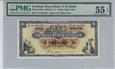 Scotland 1 Pound 1966 Pick 325b PMG About UNC 55 EPQ