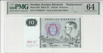 Sweden 10 Kronor 1976 Pick 52d PMG Choice UNC 64