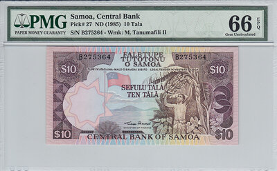 Samoa 10 Tala ND1985 Pick 27 PMG Gem UNC 66 EPQ