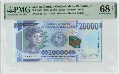 Guinea 20000 Francs 2015 Pick 50a PMG Superb Gem UNC 68 EPQ TOP POP