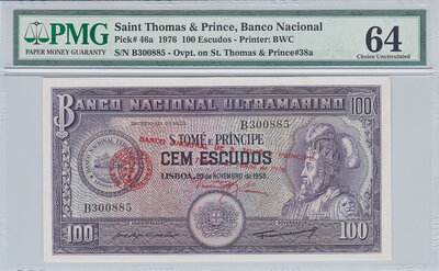 Saint Thomas & Prince 100 Escudos 1976 Pick 46a PMG Choice UNC 64