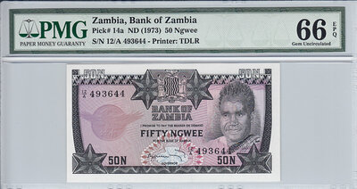 Zambia 50 Ngwee ND1973 Pick 14a PMG Gem UNC 66 EPQ