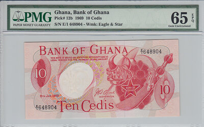 Ghana 10 Cedis 1969 Pick 12b PMG Gem UNC 65 EPQ