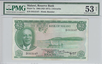 Malawi 2 Kwacha 1964 Pick 7a PMG About UNC 53 NET