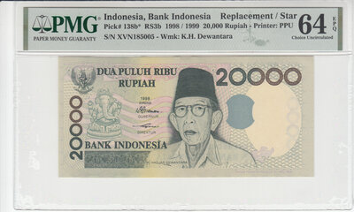 Indonesia 20.000 Rupiah 1998/1999 Replacement Pick 138b PMG Choice UNC 64 EPQ