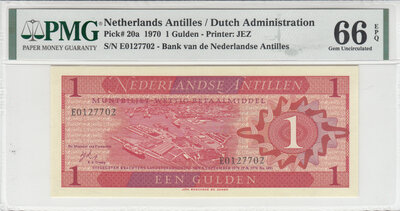 Netherlands Antilles 1 Gulden 1970 Pick 20a PMG Gem UNC 66 EPQ