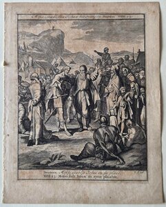 Antieke prent, getiteld: ‘Moses establishes Joshua his successor.’