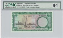 GAMBIA-P.1a-10-Shillings-ND1965-70-PMG-64
