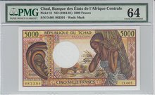 CHAD-P.11-5000-Francs-ND1984-91-PMG-64