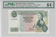 MAURITIUS-P.32b-25-Rupees-ND1967-PMG-64-EPQ