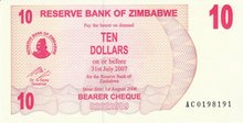 ZIMBABWE P.39 - 10 dollar 2006 UNC