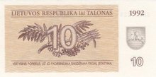 LITHUANIA P.40a - 10 Talonas 1992 UNC