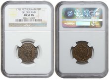 GELDERLAND-Duit-1761-NGC-AU-58-BN