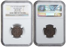 GELDERLAND-Duit-1756-NGC-AU-53-BN