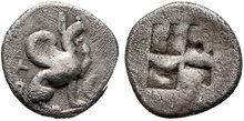 Ionia, Teos. Circa 450-425 BC. AR Trihemiobol 12mm, 1.24 g. Griffin