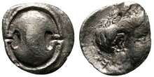 Boeotia, Thespiai. Early-mid 4th century BC. AR Obol 10mm, 0.54 g. Boeotian shield