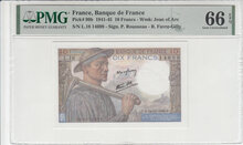 FRANCE-P.99b-10-Francs-1942-PMG-66-EPQ