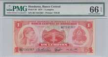 HONDURAS-P.58-1-Lempira-1974-PMG-66-EPQ