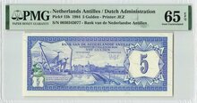 NETHERLANDS-ANTILLES-P.15b-5-Gulden-1984-PMG-65-EPQ