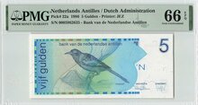 NETHERLANDS-ANTILLES-P.22a-5-Gulden-1986-PMG-66-EPQ