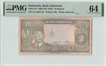 INDONESIA P.83 - 10 Rupiah 1960 PMG 64