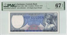 SURINAME-P.120b-5-Gulden-1963-PMG-67-EPQ