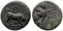 Caria, Kaunos. Circa 350-300 BC. Æ 12mm, 1.03 g. Bull